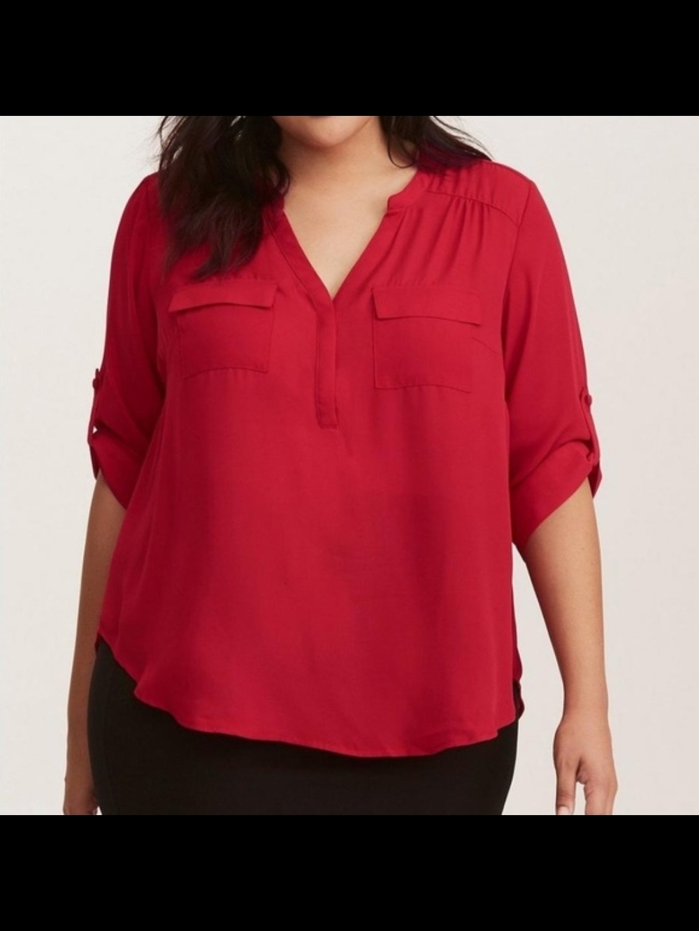 torrid Harper Red Split-Neck Roll-Tab Blouse